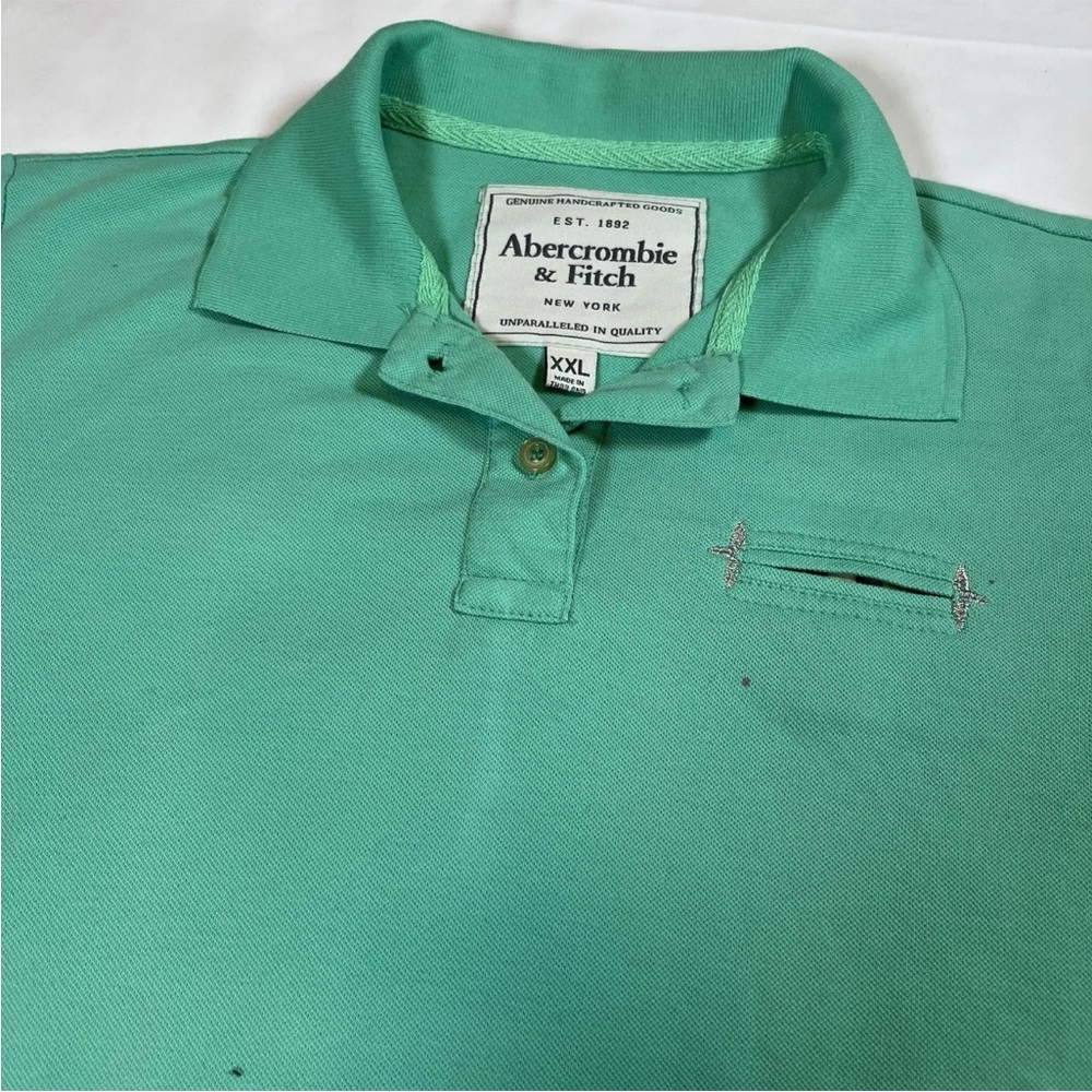 Abercrombie & Fitch Vintage Stretch Polo Shirt Logo Y2K Preppy Green‎ 2XL
